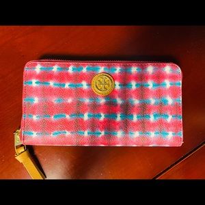 Tory Burch Kerrington Sonda Pink Blue Wallet *EUC